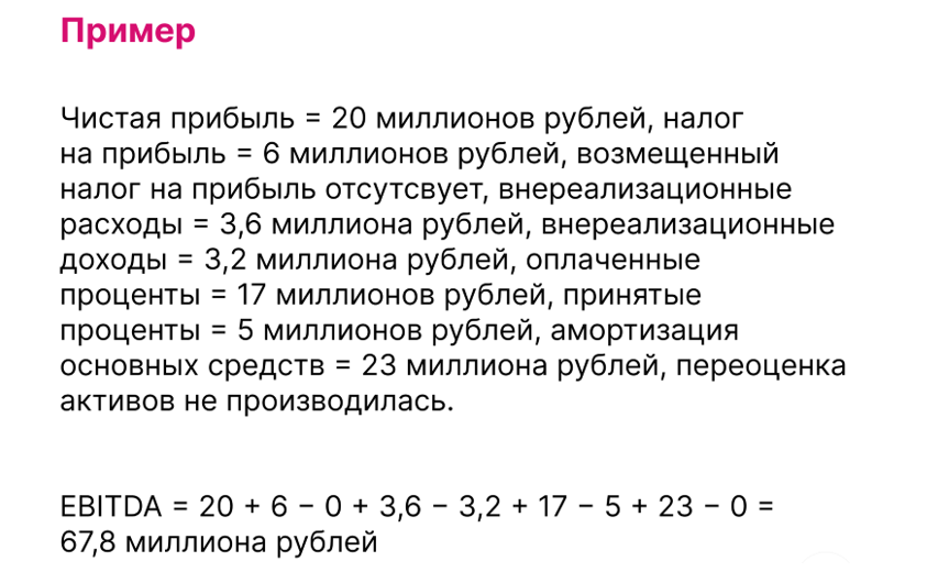 Пример расчета EBITDA по МСФО